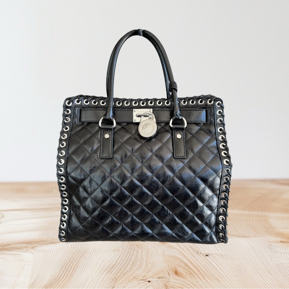 Michael Kors Black Quilted Shoulder Bag with Silver Accents